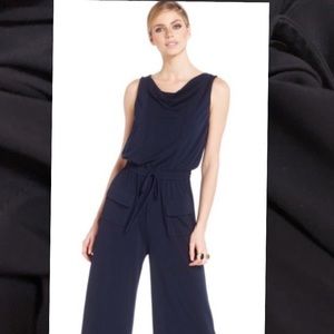 Vince Camuto Navy Wide leg Cowl Neck Jumpsuit